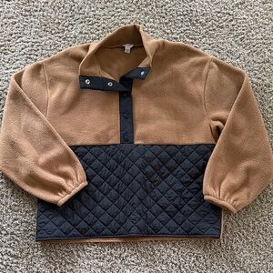 J. Crew Camel and Black Two-Tone Fleece Top